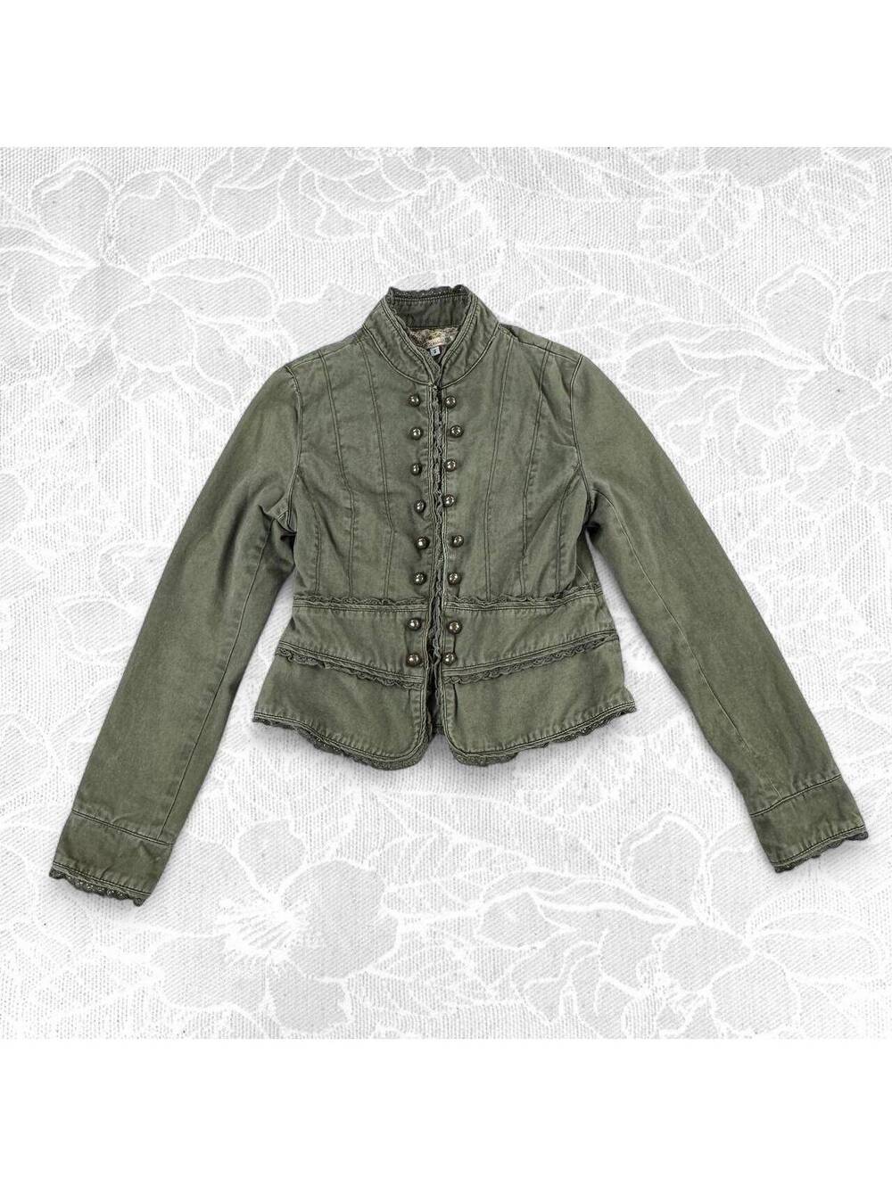 Picasso Olive Green Napoleon Military Style Jacket with Brass Buttons - Small